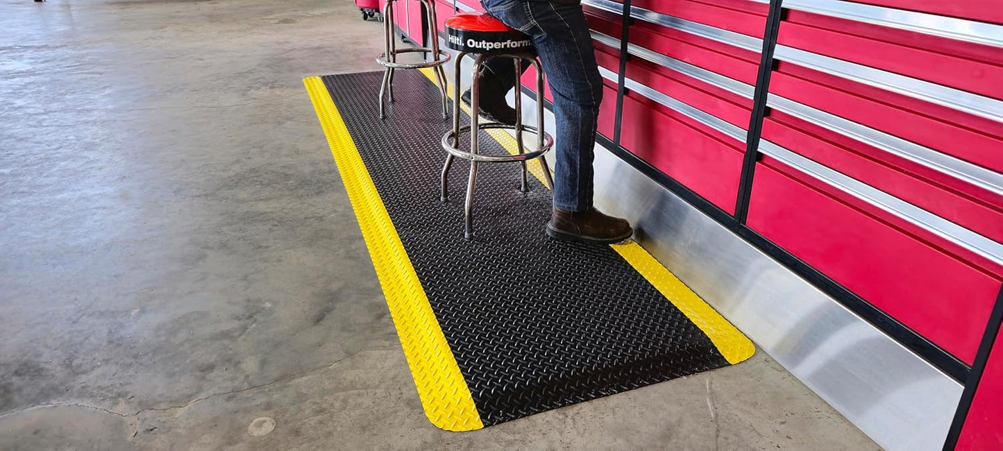Rhino Mats, American Classic Diamond Anti-Fatigue Mats, Industrial Ergonomic Comfort Standing Mat for Work, Home, Garage, Office, Kitchen or Anywhere (Black/Yellow 1" Thick, 3 FT. x 19 FT.)