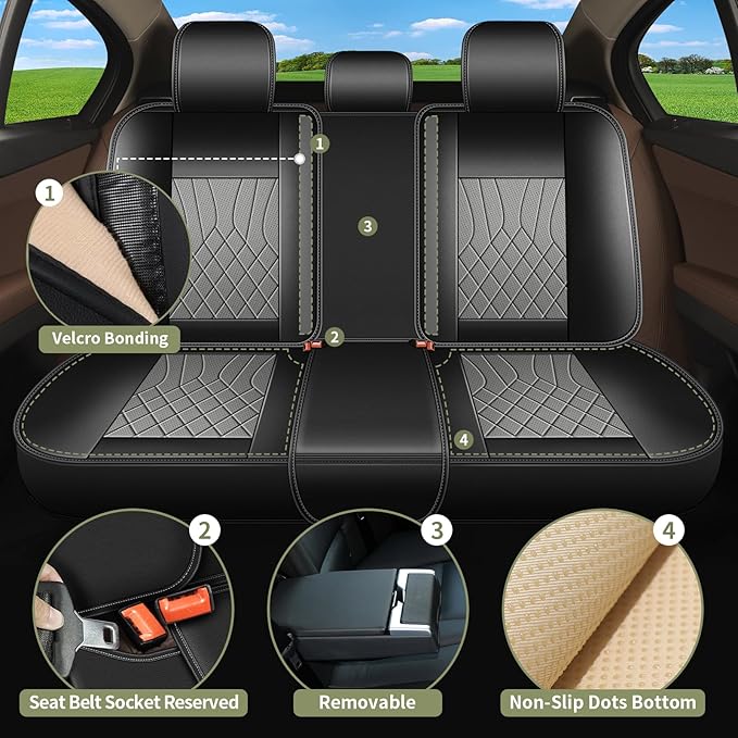 Car Seat Covers for Honda Pilot 2005-2016: 5 Seats Breathable Perforated Leather Seat Cover for Honda Pilot Accessories Interior (Black & Grey)