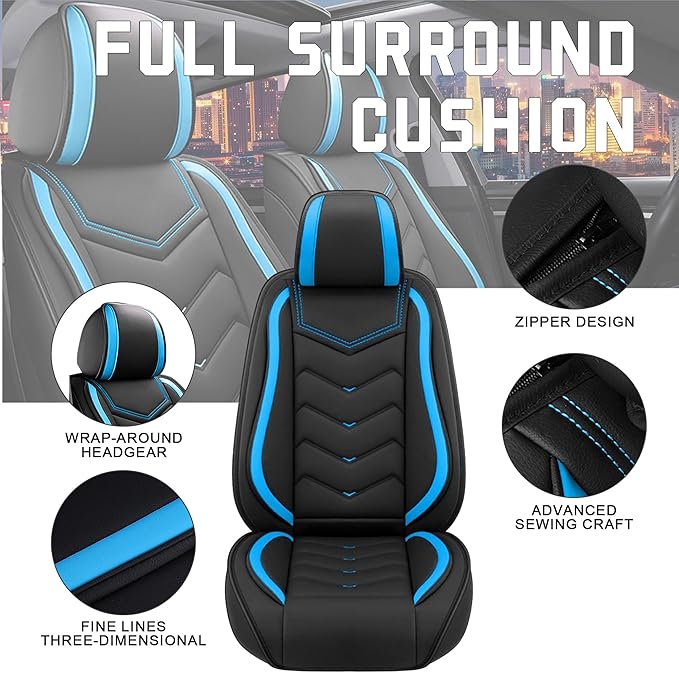 CTDS Car Seat Covers for Hyundai Kona 2018-2026, Stylish Sport Seat Cover, Premium Nappa Leather Car Seat Cover. Automobile Seat Covers Sets.(Standard 2 Seats/Black Blue)