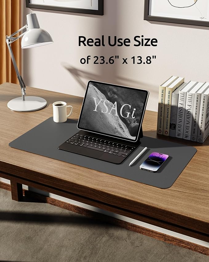 YSAGi Leather Desk Protector, Office Mat, Large Mouse Mat, Non-Slip PU Leather