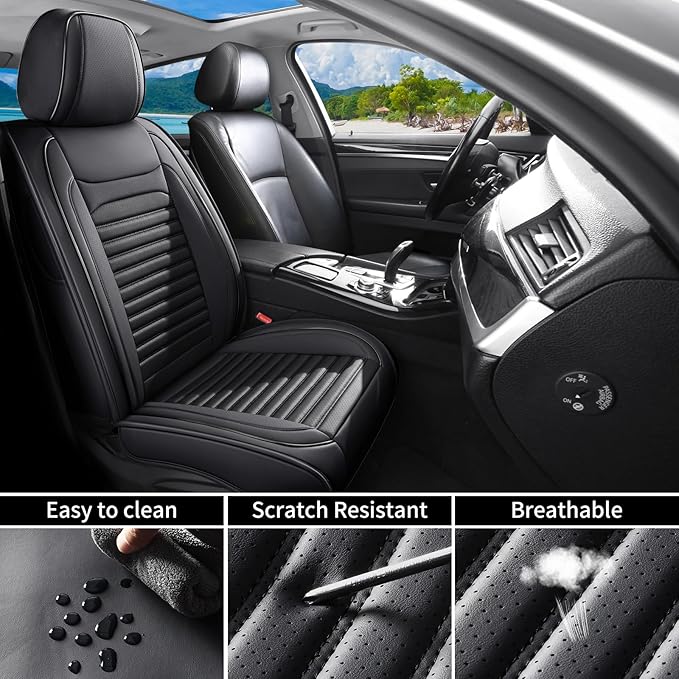 Front Seat Covers Fit for Toyota 4Runner 2001-2026, Car Seat Covers Front Seats, Breathable Faux Leather Automotive Seat Covers Front Pair Anti-Slip Seat Cover(Black, Front)