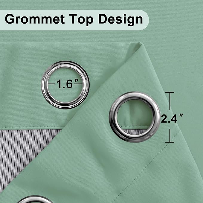 XWZO 100% Blackout Curtains 2 Panels with Tiebacks- Extra Long Heat and Full Light Blocking Window Treatment with Grommets for Bedroom/Nursery, Light Sage, W52 x L108 Inches Long, Set of 2