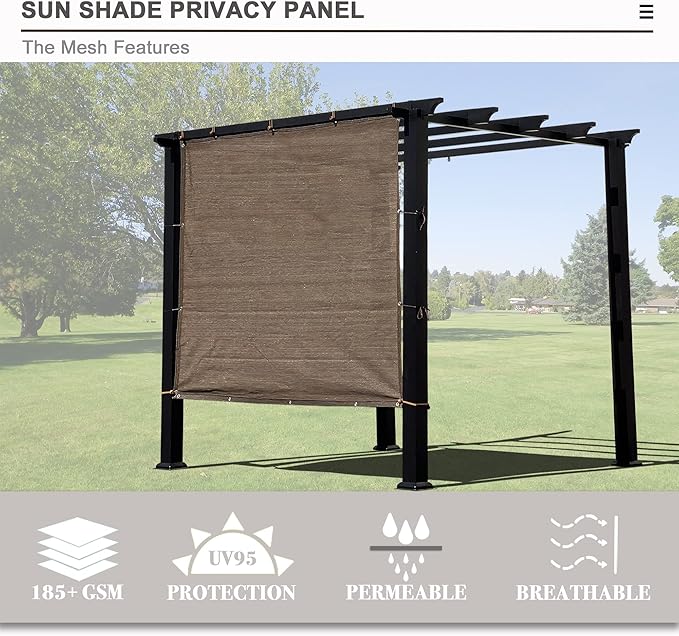 Alion Home Sun Shade Privacy Panel with Grommets and Hems on 4 Sides for Patio, Awning, Window, Pergola or Gazebo - Mocha Brown (8' W x 6' H)