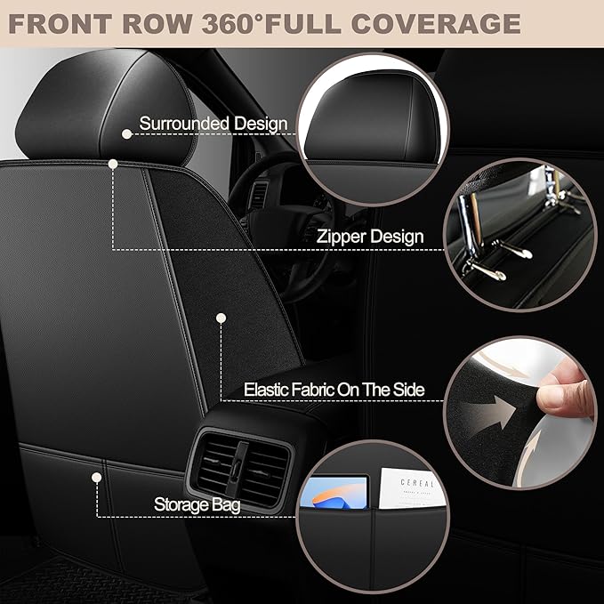 TTX LIGHTING for VW Atlas 2018-2026 Car Seat Covers, Breathable Ice Silk & Leather Seat Protector, Cool & Anti-Sweat for Long Driving, Airbag Compatible, 2 Front Seats (Black)