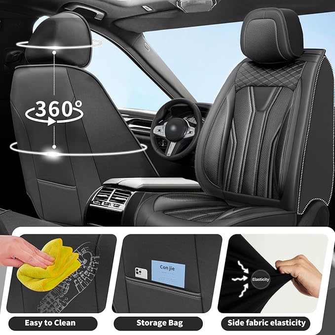 Fit Sentra Car Seat Covers Compatible with Nissan Sentra 2001-2025 2026 - Full Set Premium Leather， Waterproof Breathable， All-Weather Seat Cushion Protecto&Airbag Compatible （All Black