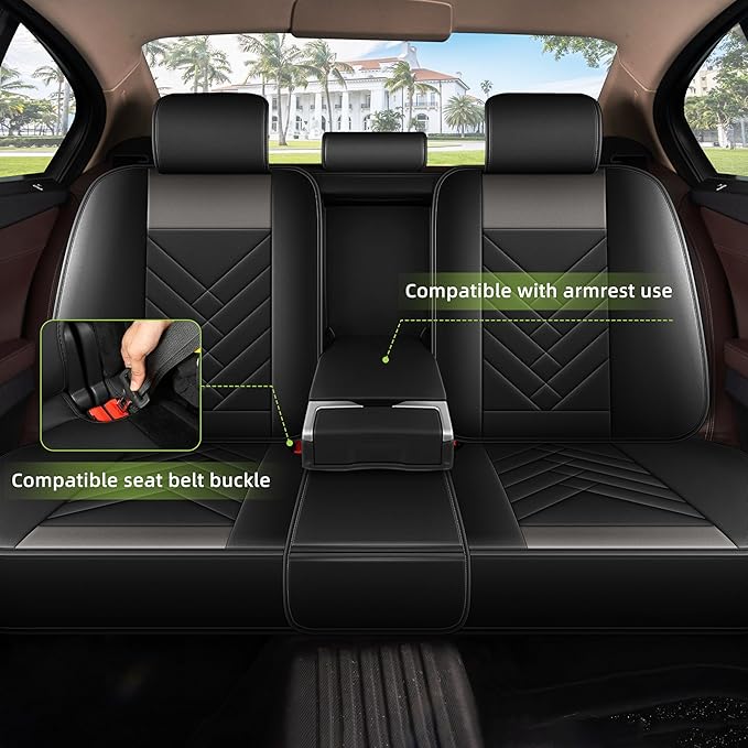 AOMSAZTO Car Seat Covers Full Set Fit for Nissan Pathfinder 2011-2025 2026 Waterproof Faux Leather Car Seat Cushions Automotive 5 Seat Covers Set（Black&Grey）