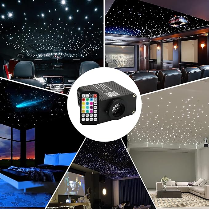AMKI Updated 16W RGBW Fiber Optic Light Twinkle+Sound Activated Mixed 430pcs 9.8ft Cables APP Remote Music Control Car Home Starlight Headliner Star Ceiling Light Kit 0.03in 0.04in 0.06in Strands