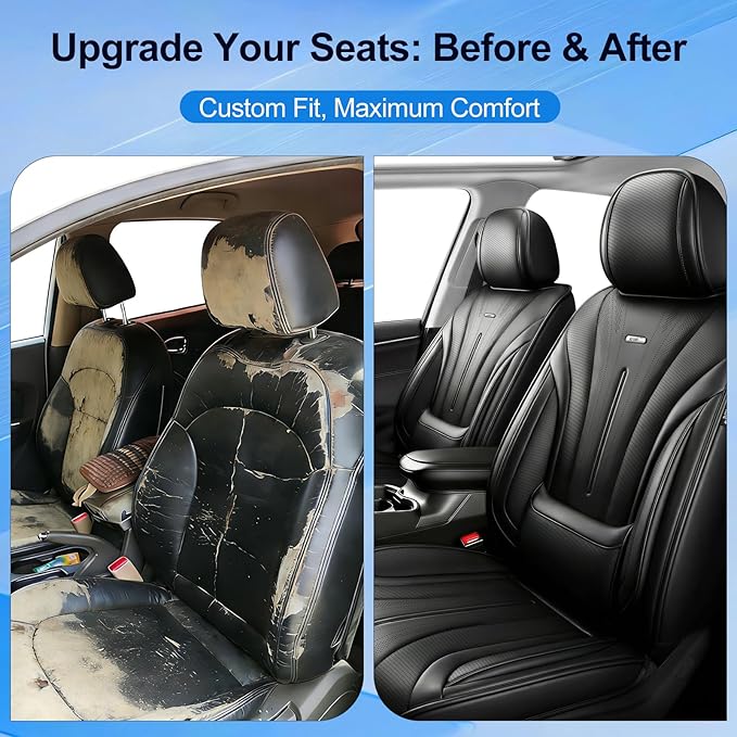 Fit CX-7 Car Seat Covers for Select Mazda CX7 2006-2012, Premium Full Coverage Leather, Airbag Compatible & Scratch-Resistant, Waterproof All Weather Seat Protector, Full Set, Black