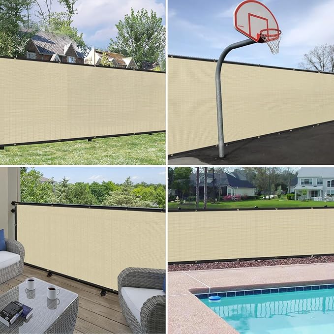 Windscreen4less Privacy Fence Screen Heavy Duty Windscreen Fencing Mesh Fabric Shade Net Cover with Brass Grommtes for Outdoor Wall Garden Yard Pool Deck, 8'x286' Beige