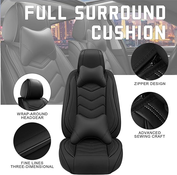 CTDS Car Seat Covers for Mazda CX-5 CX-3 CX-7 CX-9 CX-50 CX-30 CX-70 CX-90 2007-2026, Stylish Sport Seat Cover, Premium Nappa Leather Car Seat Cover.(Luxury 2 Seats/Pure Black)