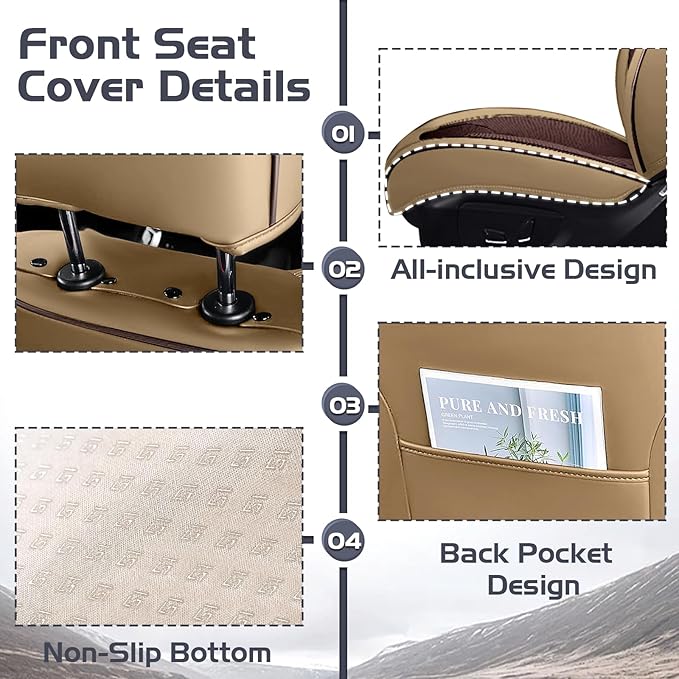 Truck Seat Covers for Chevy Silverado 1500 2007-2026, Waterproof Premium Leather Full Coverage Car Seat Cover, Muscle Sport Style Auto Interior Seat Cover Sets (Full Set/Brown Coffee)