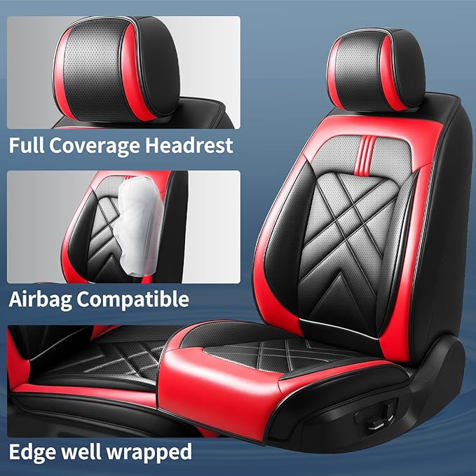 CX-50 Car Seat Covers Fit for Mazda CX-50 2023-2026, Full Coverage Premium Leather Waterproof Breathable Seat Covers, Automotive Seat Protectors, Airbag Compatible(Full Set Seats, Black & Red)