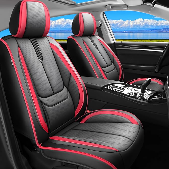 Fit Corolla Car Seat Covers for Toyota Corolla 2000-2024 2025 2026 -Upgraded Premium Waterproof & Breathable Leather,Airbag Compatible,All-Weather Seat Cushion Protector,Full Set,Black-Red