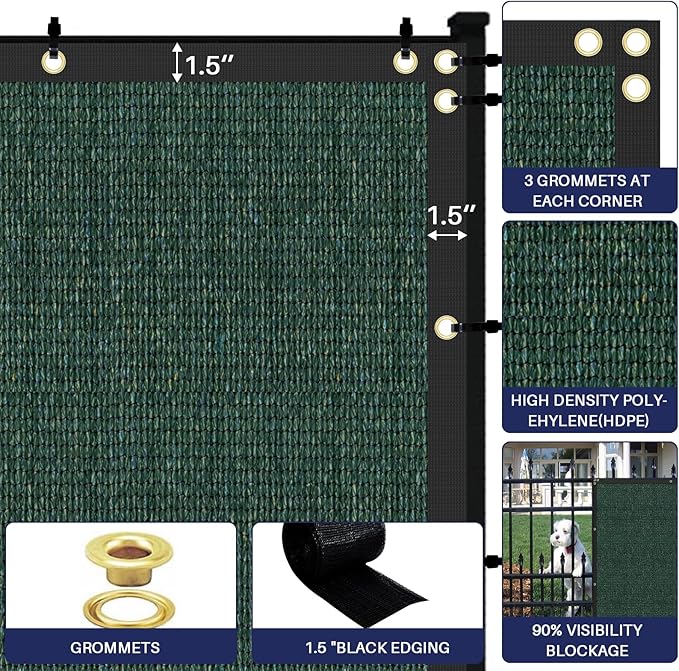 Windscreen4less Privacy Fence Screen Heavy Duty Windscreen Fencing Mesh Fabric Shade Net Cover with Brass Grommtes for Outdoor Wall Garden Yard Pool Deck, 8'x229' Green