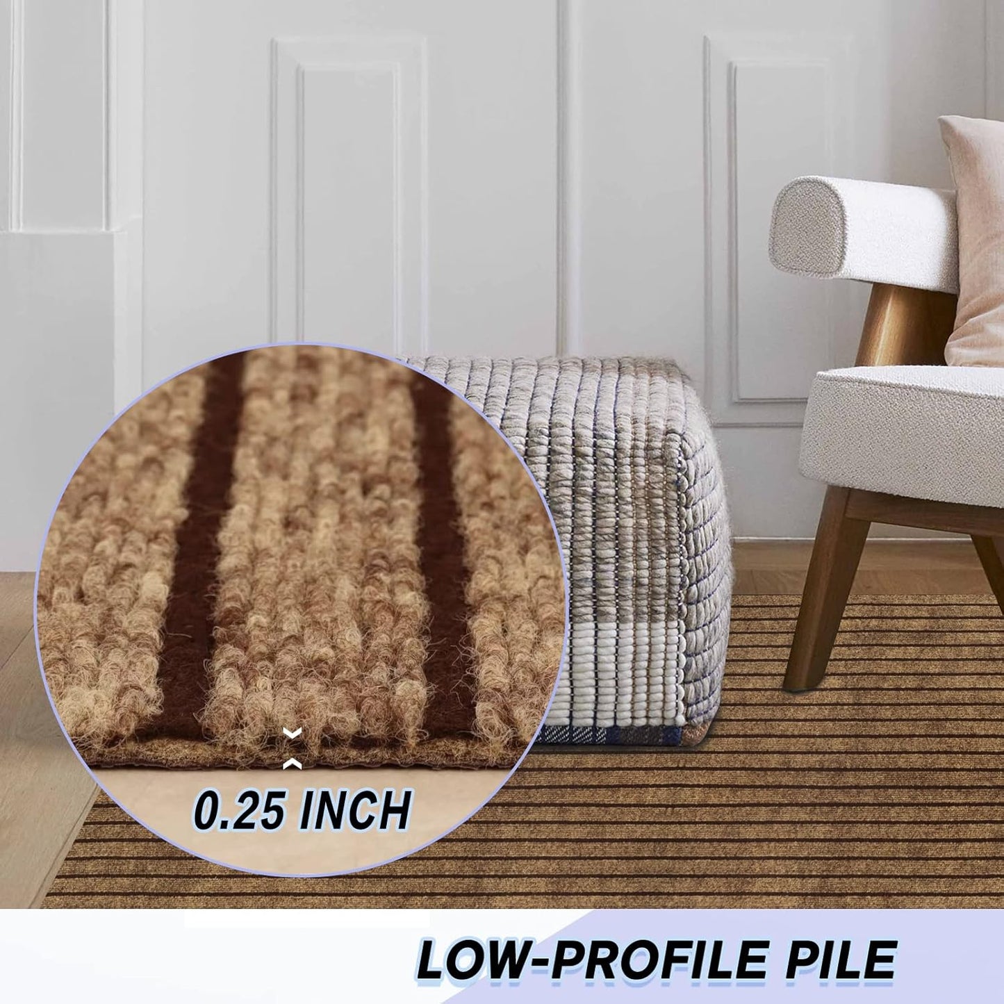 Custom Size Backed Non-Slip Area Rugs Runner, Easy Clean, Waterproof Runner Rugs for Hallway Entryway, Kitchen, Laundry, 3FT x 62FT, Brown Stripe
