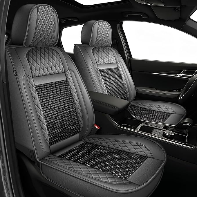 TTX LIGHTING for Hyundai Tucson 2005-2026 Car Seat Covers, Breathable Ice Silk & Leather Seat Protector, Cool & Anti-Sweat for Long Driving, Airbag Compatible, 2 Front Seats (Black&Gray)