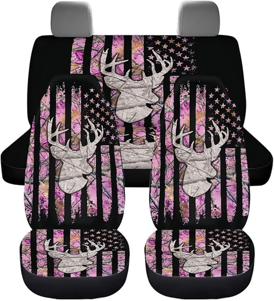 KEIAHUAN Car Seat Covers Pink Front Saddle Blanket Rear Split Bench Protection Cover Soft and Comfortable Automotive Accessories Fit Most Cars, Sedan, Truck, SUV and Van, Branch Camo Hunting