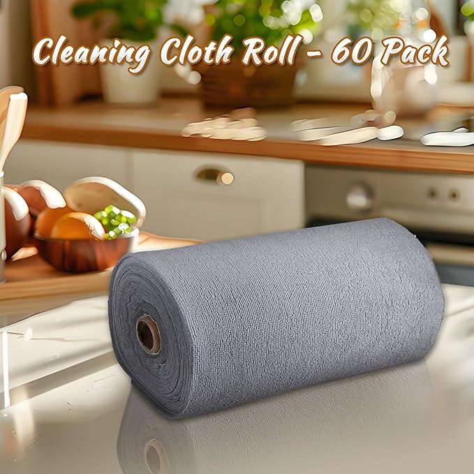 CARTMAN 60 Pack Microfiber Cleaning Cloth, Reusable Tear Away Towels Roll, 12"x12", Multi-Purpose Microfiber Towels Cleaning, Lint Free, Absorbent Cleaning Rags for Kitchen, Car, Glass (Grey)