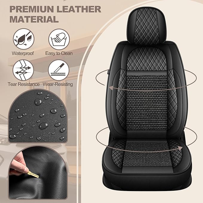 TTX LIGHTING for Chevy Trailblazer 2021-2026 Car Seat Covers, Breathable Ice Silk & Leather Seat Protector, Cool & Anti-Sweat for Long Driving, Airbag Compatible, 2 Front Seats (Black)