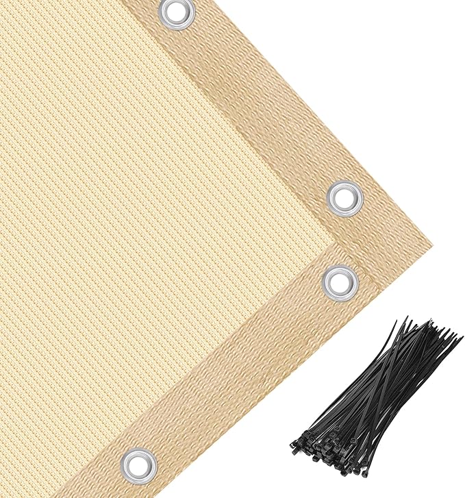 Amagenix 90% Pergola Shade Cover 5' X 12' Sun Shade Cloth with Grommets for Outdoor Garden Patio Porch, Commercial Grade 200 GSM - Cable Zip Ties Included (We Customized) GN108, Wheat