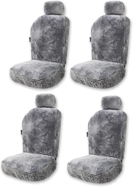 ZONETECH Sheepskin Seat Covers Fuzzy Car Seat Covers Grey Australian Merino Wool Fluffy Fur Auto Accessories All Season Protection for Your Seats Universal Fits Most Car SUV Airbag Compatible 4-Pack