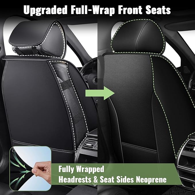 Car Seat Covers Front Seats for Toyota Venza 2009-2021: Breathable Cool Ice Silk Leather Seat Covers (Black & Beige)