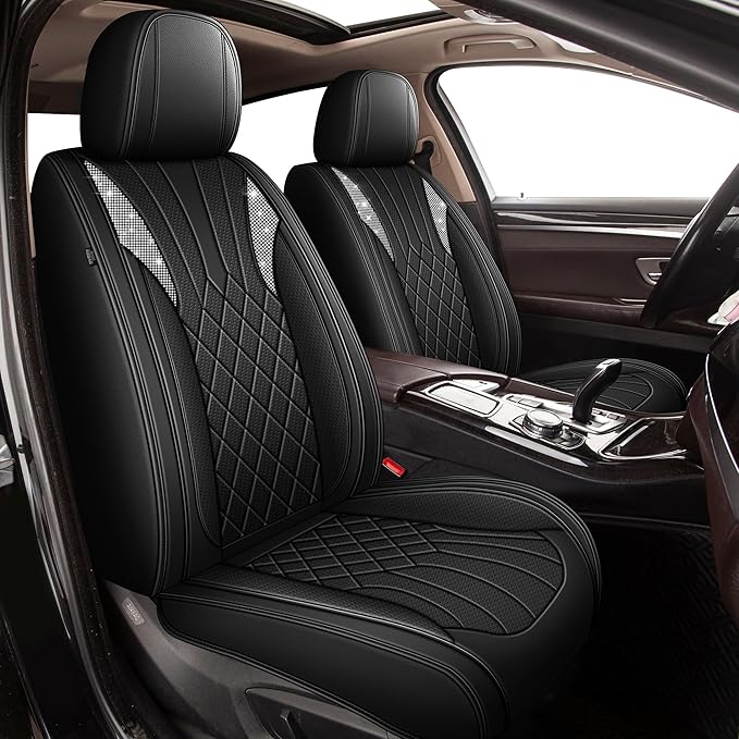 Bling Diamond Embroidered Seat Covers for Nissan Rogue Sport 2017-2022, Full Set 5 Seats, Sparkle Rhinestone Breathable Perforated Faux Leather Car Seat Covers for Women (Black)