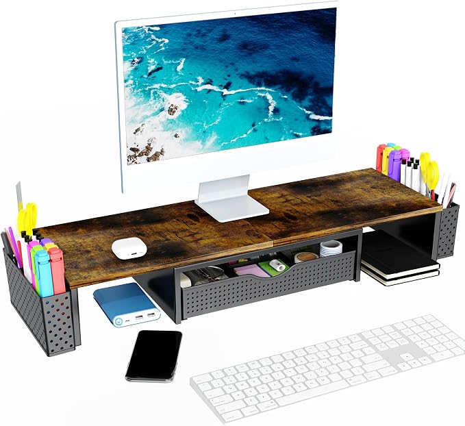 Spacrea Metal Desk Organizers and Accessories, Dual Monitor Stand Riser