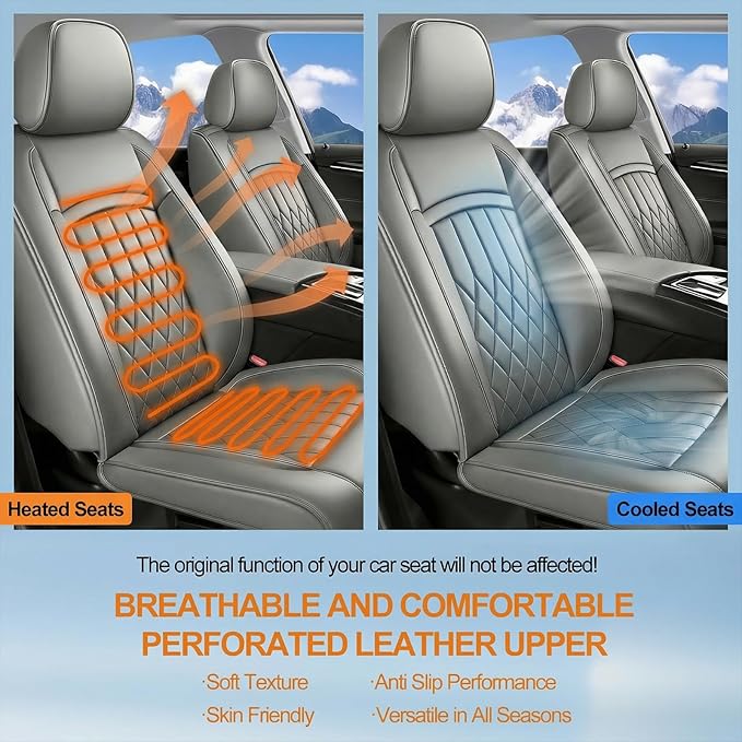 Fit TL Car Seat Covers for Acura TL 2004-2014 - Premium Leather, Waterproof, All-Weather, Airbag Compatible, Breathable, Easy Install, Seat Protectors, Only 2 Front seat Covers, Gray