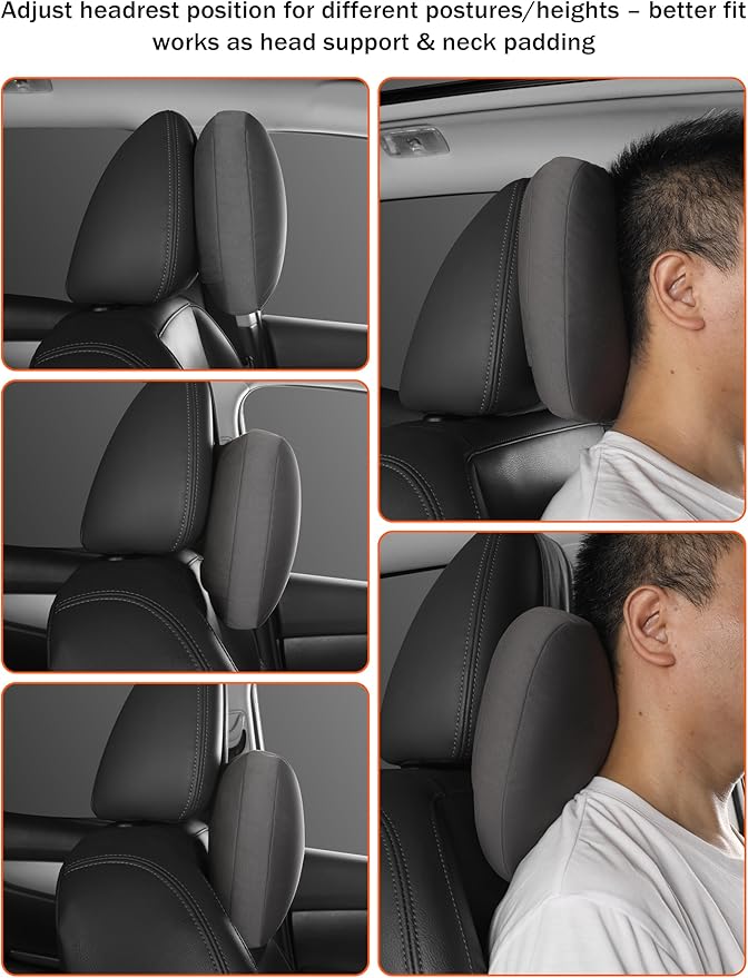 2pcs Car Neck Pillow for headrests,Support Drive Seats Head Cushion Pillows,Microfiber Velvet,Plant-Based Polyester,Thickness & Height Adjustable,11.8x7.5,Inner Liner fillable(Beige)
