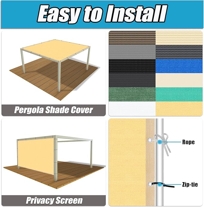 Amagenix 90% Shade Fabric 22'X 23' Sand Sun Shade Cloth with Grommets for Pergola Replacement Shade Cover Canopy, Heavy Duty, Cable Zip Ties Included (We Customized)
