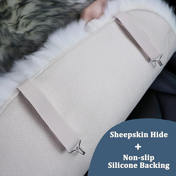 OGLAND Fluffy Sheepskin Car Seat Cover-Fuzzy Fur Auto Cushion for Universal Automotive Protector (Ivory White, 1 Pcs Front Seat Cover)
