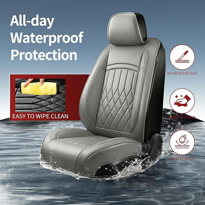 Fit TSX Car Seat Covers for Acura TSX 2003-2014 - Premium Leather, Waterproof, All-Weather, Airbag Compatible, Anti-Slip, Breathable, Easy Install, Seat Protectors, Full Set, Gray