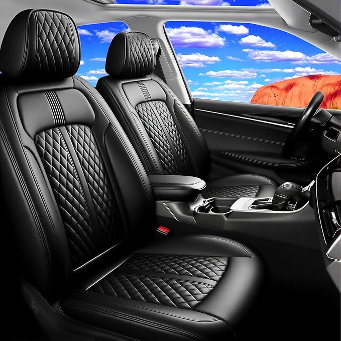 Fit Blazer Car Seat Covers (Front Pair) for Select Chevrolet/Chevy Blazer 2019-2026 - Premium Full Coverage Leather, Airbag Compatible, Waterproof & All Weather Seat Cushion Protector, Black