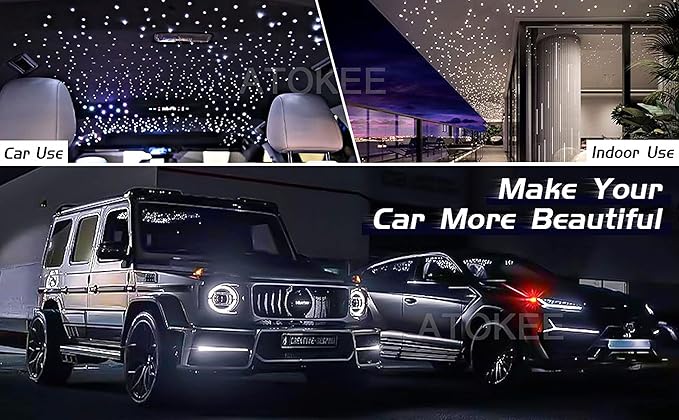 ATOKEE 16W Starlight Headliner Kit Mixed 450pcs 13.1ft, Twinkle Compact Size Fiber Optic Star Lights for Car Interior Roof with APP/Remote Control