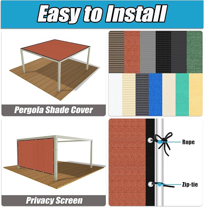 Amagenix 90% Pergola Shade Cover 10' X 24' Sun Shade Cloth with Grommets for Outdoor Garden Patio Porch, Commercial Grade 200 GSM - Cable Zip Ties Included (We Customized) GN108, Rust Red