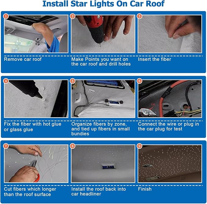 AZIMOM 16W Twinkle & Sound Activate 600pcs*0.03in*9.8ft Fiber Optic Starlight Headliner Kits for Car Home Star Ceiling Sky Decoration, APP& Remote Control Light Engine End Glow Fiber
