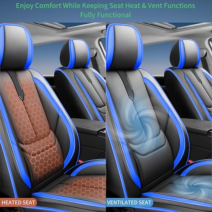 Fit 4Runner Car Seat Covers for Toyota 4Runner 2003-2024 2025 2026 -Upgraded Premium Waterproof & Breathable Leather,Airbag Compatible,All-Weather Seat Cushion Protector,2 Front/Black-Blue