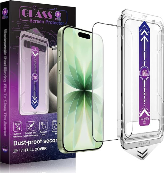 Screen Protector for iPhone 17, iPhone 16 Pro 6.3-Inch, 2 Pack, 9H Tempered