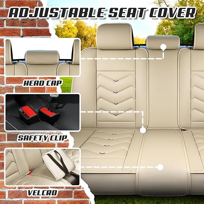 Car Seat Covers for Ford Expedition 2000-2026, Premium Nappa Leather Car Seat Cover, Stylish Sport Seat Covers， Automobile Seat Cover Sets.(Standard 2 Seats/Beige)