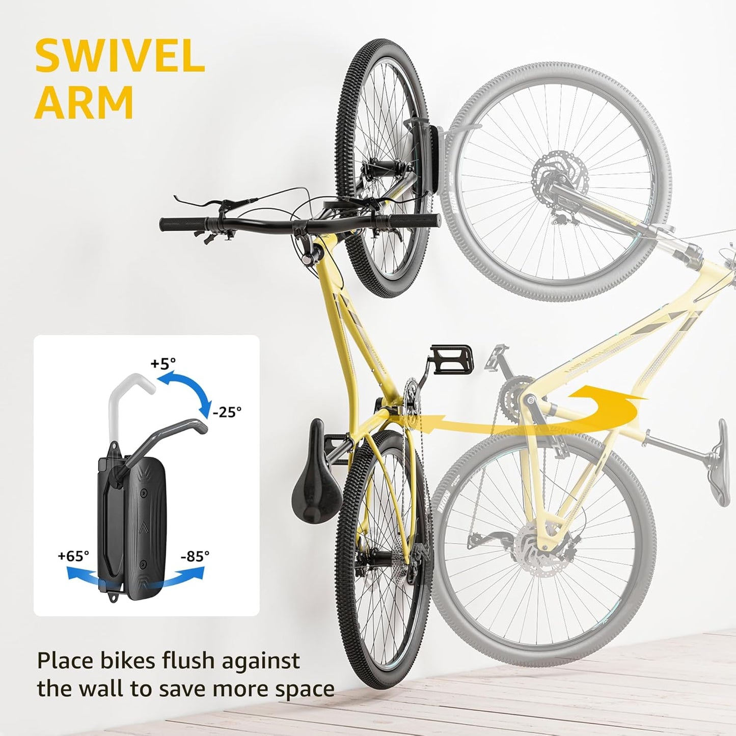 monTEK Swivel Bike Wall Mount – 2 Pack Garage Bike Hanger & Space-Saving Vertical Bike Rack for Garage & Apartment, Sturdy Bike Storage Hook Holds 66 lbs, Easy Installation & Scratch-Proof Design