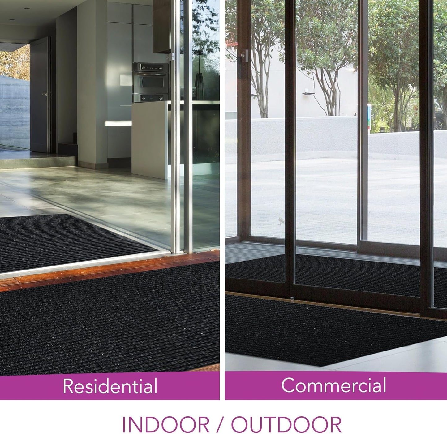 iCustomRug Spartan Weather Warrior Indoor/Outdoor Utility Ribbed Carpet Runner with Non-Slip Thermoplastic Rubber Backing, 28in X 38ft in Black