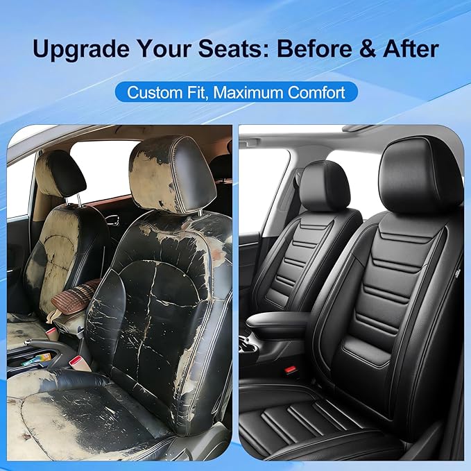 Fit Blazer Car Seat Covers for Select Chevrolet/Chevy Blazer 2019-2026, Stylish Premium Full Coverage Leather, Airbag Compatible, Waterproof All Weather Seat Cushion Protector, Full Set, Black