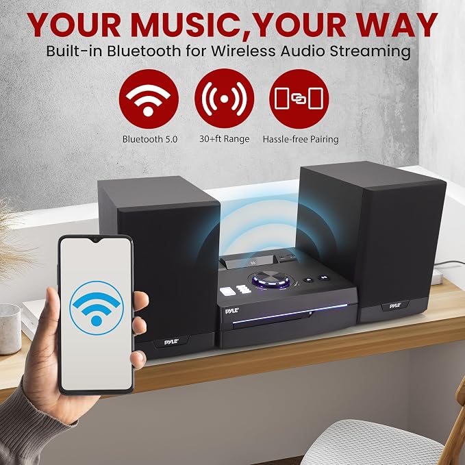 Pyle Home Stereo Shelf System - 100W Wireless BT Streaming