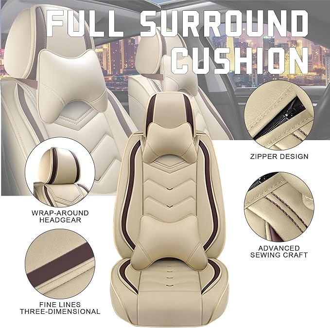 CTDS Car Seat Covers for Nissan Sentra 2000-2026, Stylish Sport Seat Cover, Premium Nappa Leather Car Seat Cover. Automobile Seat Covers Sets.(Luxury 2 Seats/Beige)