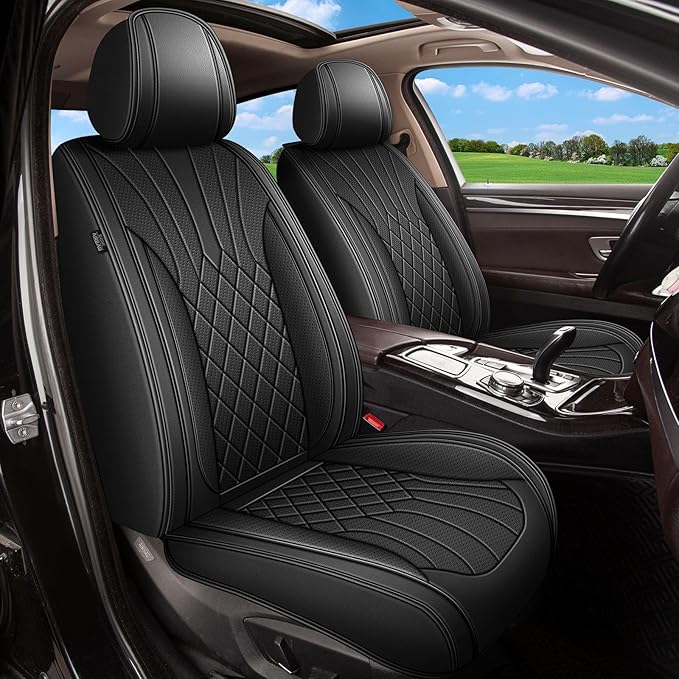 Car Seat Covers Front Pair for Mazda CX5 CX-5 2013-2025 2026: Breathable Perforated Leather Seat Cover (Black)