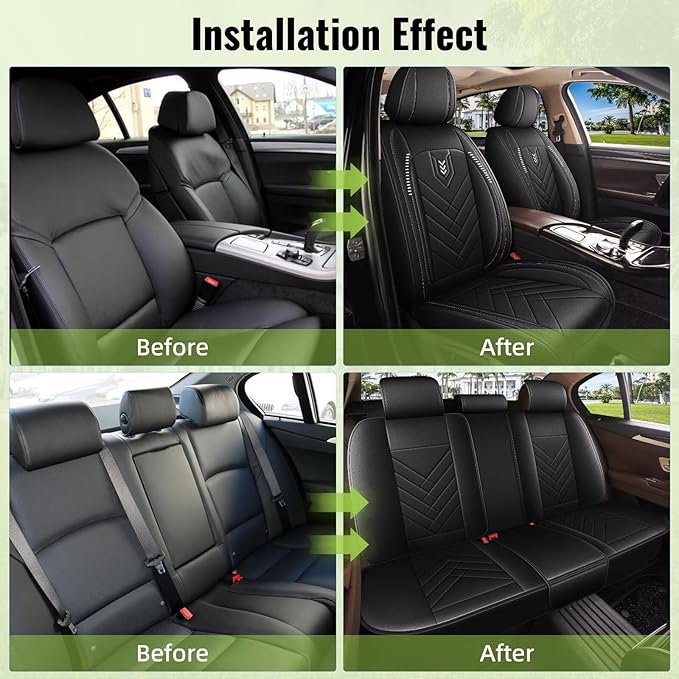 AOMSAZTO Car Seat Covers Fit for Hyundai Equus 2011-2016 Full Set Premium Seat Covers Waterproof Leather Automotive Seat Cushion Protector Compatible with Airbag(5 Seats,Black)