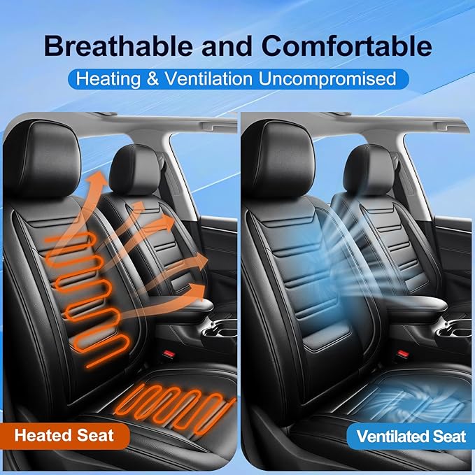 Fit CX-50 Car Seat Covers for Select Mazda CX50 2023-2026, Premium Full Coverage Leather, Airbag Compatible, Luxury Waterproof All Weather Breathable Seat Cushion Protector, Full Set, Black