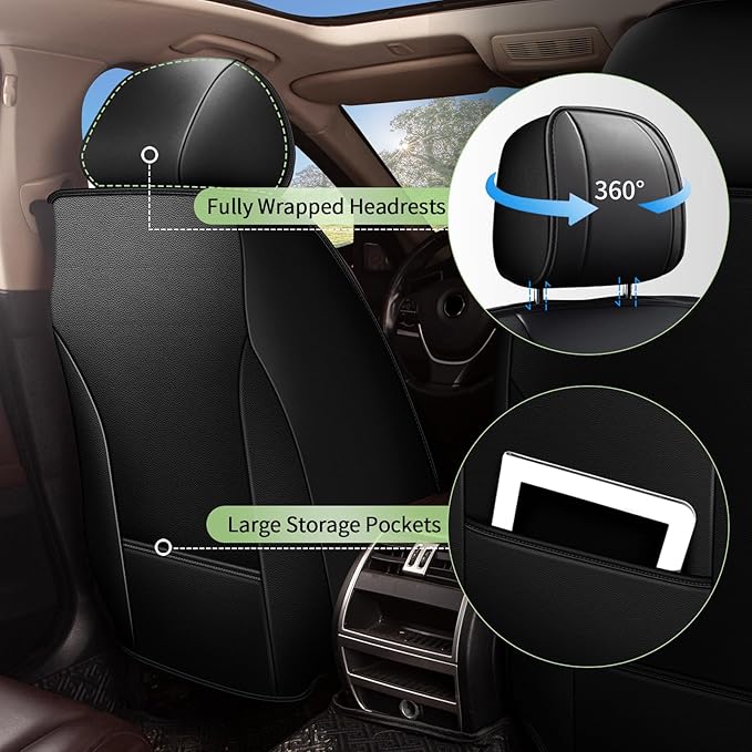 Full Set Seat Covers for HRV Honda HR-V 2016-2026 - Breathable Cool Ice Silk Leather Car Seat Covers - 5 Seats for Honda HR-V Accessories - Black