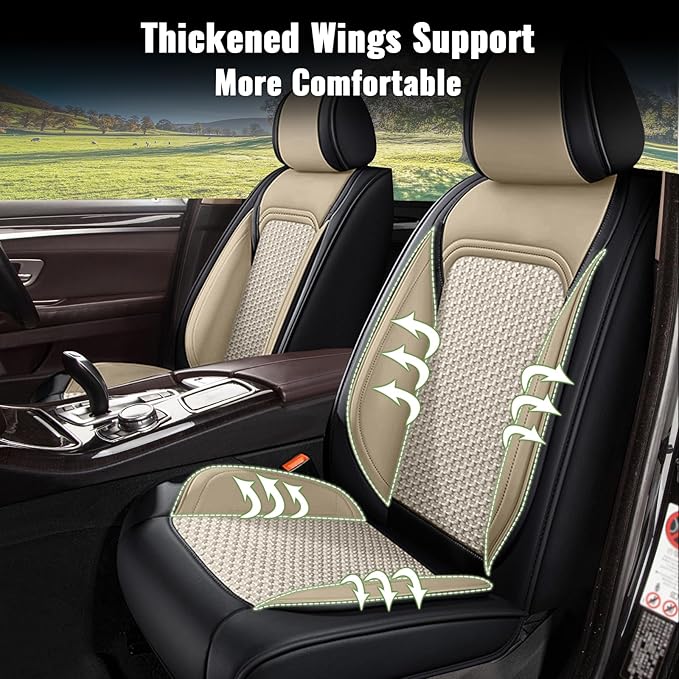 Car Seat Covers fit for Acura TL 2004-2014, 5 Seats Full Set Breathable Cooling Ice Silk Leather Car Seat Covers, Vehicle Seat Protector Seat Cushion Automotive Accessories (Black&Beige)